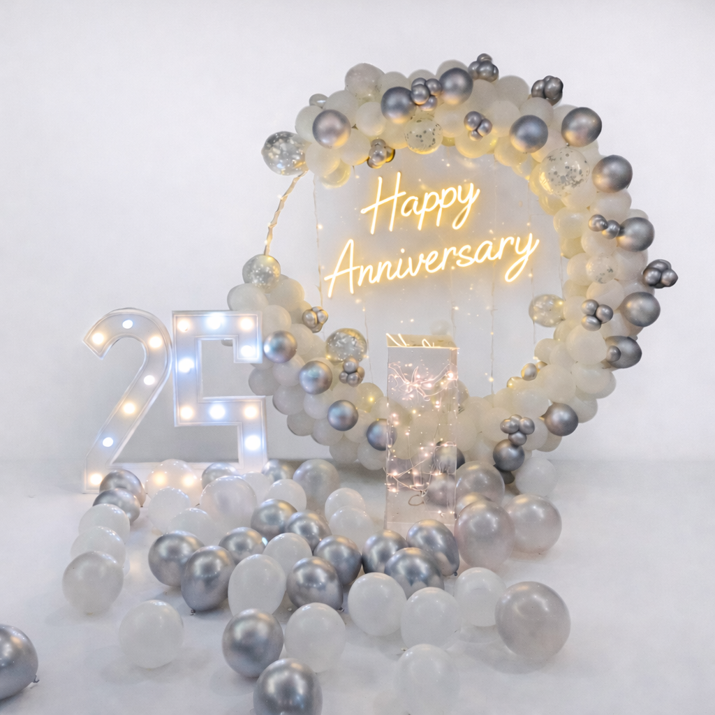 Silver Happy Anniversary Ring Decor